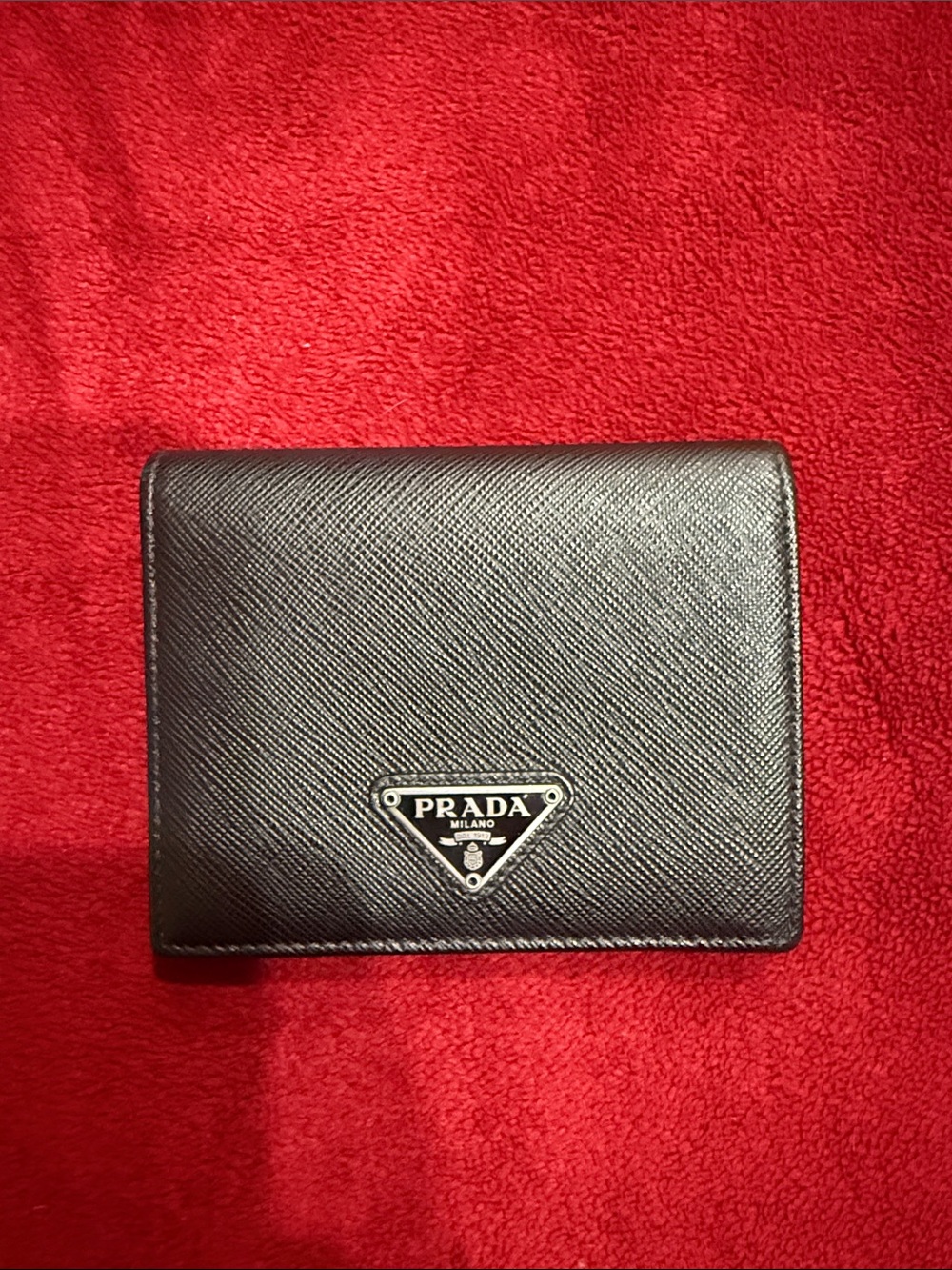 Prada Black Saffiano Leather Card Holder with Logo Triangle